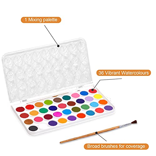 Tbc The Best Crafts 36 Colors Watercolor Paint Set, Portable Travel Watercolor Pan Set With Paint Brush, Student Quality Watercolor Cake For Kids #TOP1