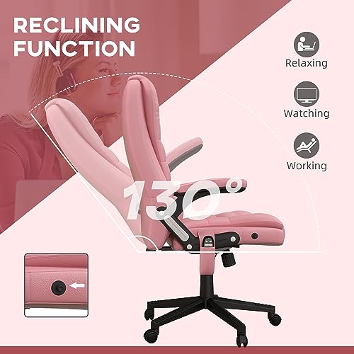 Image of HOMCOM High Back Vibration Massage Office Chair with 6 Vibration Points, Heated Reclining PU Leather Computer Chair with Armrest and Remote, Pink