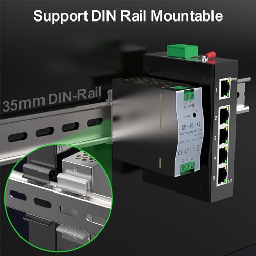 GoodTop 5 Port 100Mb Unmanaged Industrial Switch with DIN Rail 15W Power Supply,10/100Mbps Fast Ethernet,IP40,4KV Lightning Protection,Operating Temperature Range -40° – 80°C DIN Rail Network Switch by GoodTop - Image 5