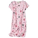 Doovid Women's Nightgown Short Sleeves Sleepwear Cotton Night Shirts Casual Loose Print Nightdress P