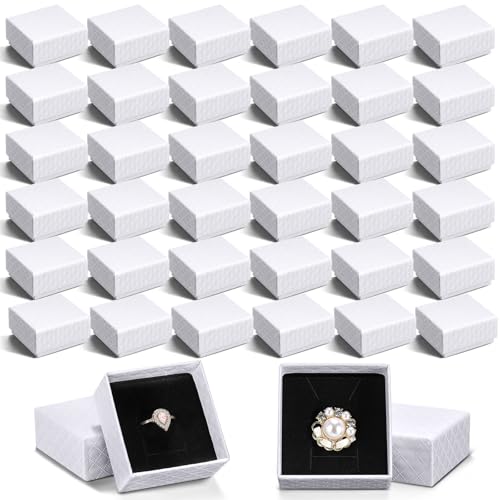 Landical 100 Pcs Jewelry Ring Gift Box 2 x 2 x 1 Cardboard Earring Ring Boxes Small Gift Box with Velvet and Sponge Liner Pendant Case Bulk for Necklace Bracelet Earring Display Wedding (White)