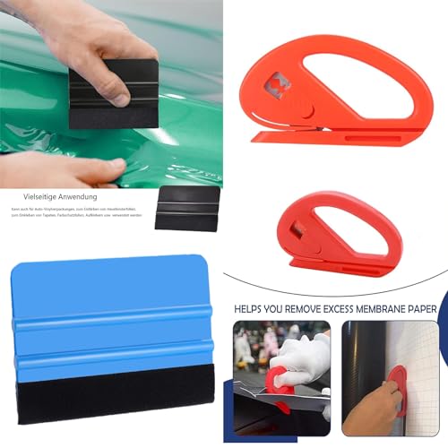 8 Stück Rakel für Folie, Rakel Set für Tönungsfolie Auto,Folierungs Werkzeug Set für Wrap Auto,2 Filzrakel Rakel,Folierung Rakel,Cutter,Messer mit 10 Klingen,Folierungs Werkzeug Kit