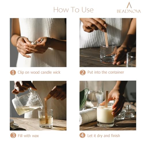 BEADNOVA Wood Candle Wick Clips 50pcs Wood Wick Base Sustainer Tabs for Candle Making and DIY (16mm/ 0.6 inch)