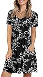 Anymeet Women's Summer Dresses Short Sleeve V Neck Tshirt Dress Casual Swing Sundress with Pockets B