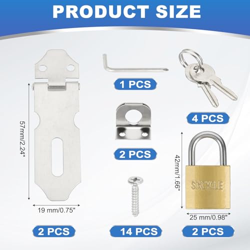 Image of PATIKIL 2 Pcs Stainless Steel Padlock Hasp, 2.2 Inch Lock Hasp Latch Door Slide Latch Locks Safety Packlock Clasp with Single Copper Lock and Screws for Cabinet Garden Yard Shed Closet