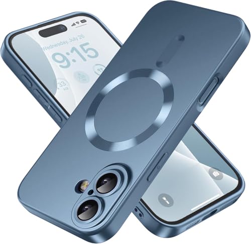 Image of DIZORO Magnetic Case for iPhone 16 Case [Compatible with MagSafe][Built-in Camera Lens Protector] Slim Soft Silicone Bumper Shockproof Metallic Luster Back Cover Phone Case (Pine Green.)