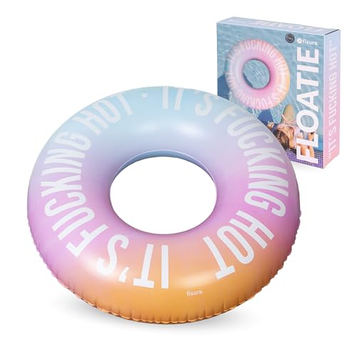 Fisura – Aufblasbarer Bade-Ring “I'm f*cking hot” mit Farbverlauf. 120 cm Durchmesser, Sicherheitsventil für einfaches Luftablassen. Trendiges Accessoire für Pool oder Meer.