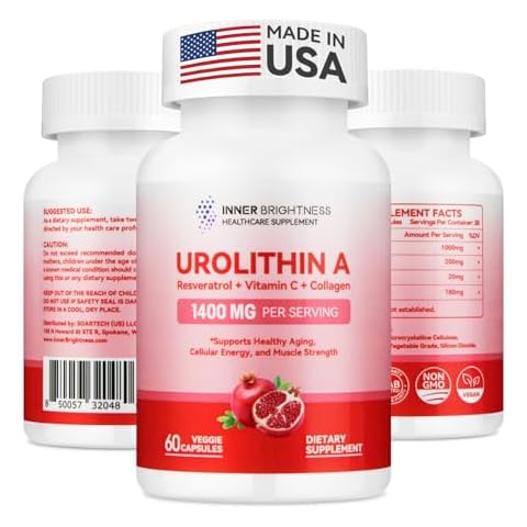 Inner Brightness Urolithin A Supplement 1400 MG - Non-GMO, Gluten-Free, Anti-Aging, Cellular Renewal, Muscle Strength, Endurance & Longevity Support, Liposomal Urolithin A, 60 Count Cover