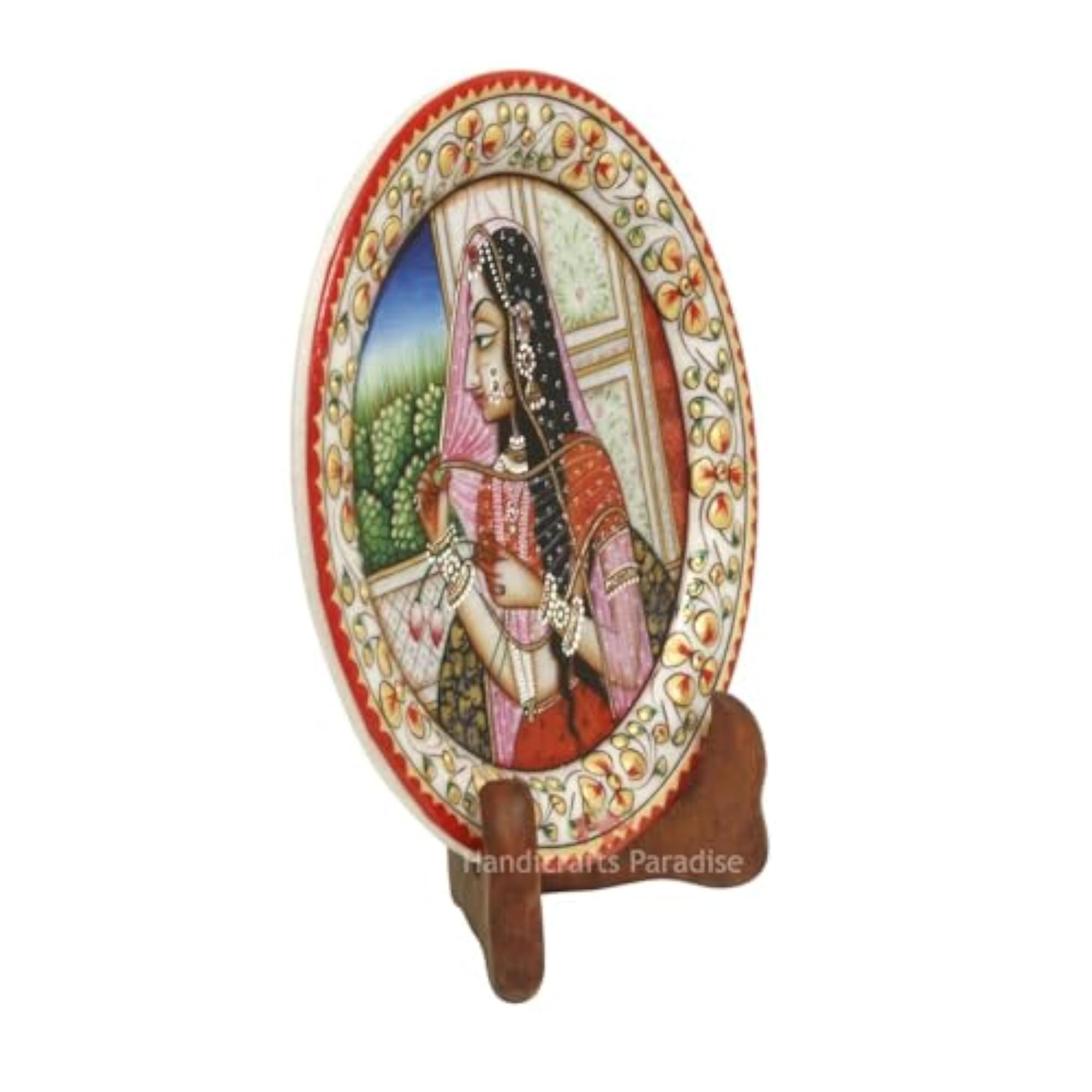 Hand Painted Marble Decorative Plate with Lady Portrait