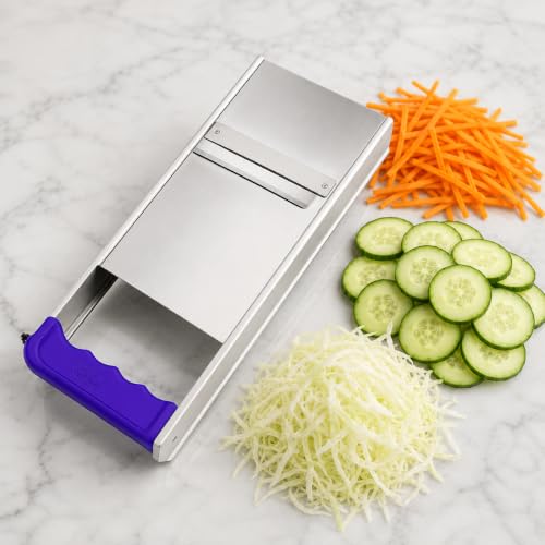 Image of Stainless Steel Vegetable Slicer with Handle | Heavy-Duty Manual Slicer for Potato, Onion, Chips & Salad Cutting | Durable Kitchen Mandoline Slicer with Sharp Blades
