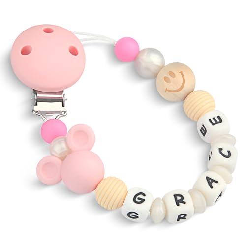 Yolnkos Clip Ciuccio con Nome Personalizzata Catenella Portaciuccio Mickey Mickey