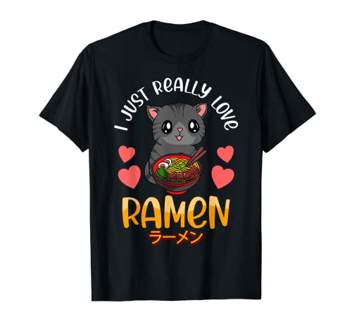 Kawaii Anime Cat Eating Ramen Japanese Noodles Ramen Lover Camiseta