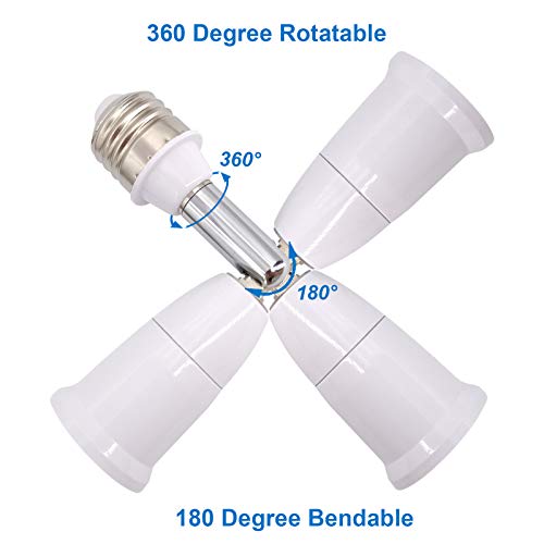 E26/E27 Light Socket Extender, 4.5 Inch Extension Socket Extender Adapter, Adjustable Vertical 180°Horizontal 360°, Flexible Medium Light Bulb Socket Converter (2-Pack) #TOP2