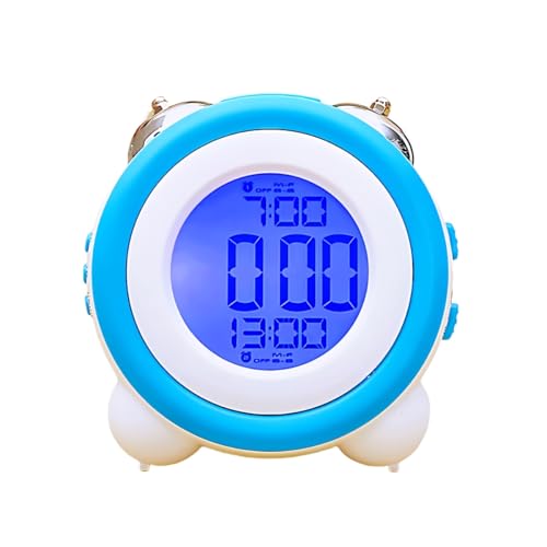 YHFITN Despertador Super Fuerte, con Doble Campana a Pilas y Función de Repetición, Modo Silencioso, Calendario con Fecha y Semana, Diseño Retro, Ideal para Oficina en Casa (Azul)