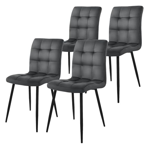 ML-Design Set de 4X Sillas de Comedor con Respaldo Asiento Ergonómico Acolchado Tapizado de Terciopelo Antracita con Patas de Metal Sillón de Diseño Moderno para Mesa de Salón, Escritorio o Cocina