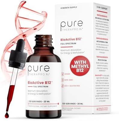BioActive B12 Full Spectrum Vegan Methylated Vitamin B12 Sublingual Liquid Methylcobalamin, Hydroxocobalamin & Adenosylcobalamin 1,000 mcg per Drop (5 Drops = 5,000mcg / 4 Month Supply) 20 ml