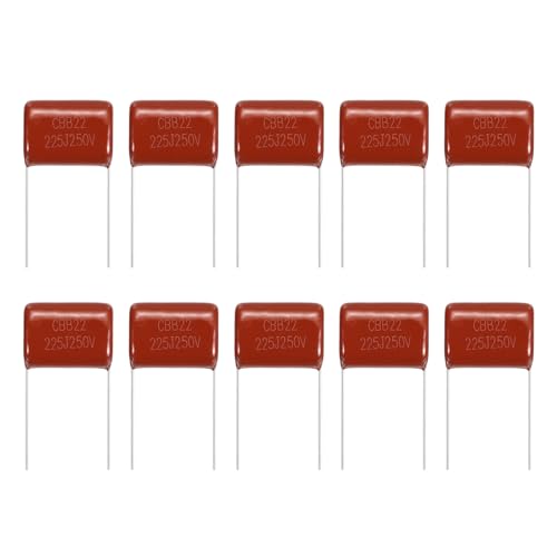 Image of sourcing map 20 Pcs Metallized Polypropylene Film Capacitors, CBB21/CBB22 250V 225J 2.2UF Capacitors Assortment Kit for Electronics Appliances and Energy Saving Lamps, Red