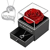 collares flores naturales [Diseño de regalos para mama especial]: una hermosa rosa preservada para la caja del collar; La caja de regalo de rosa preservada y collar lo convierte en un hermoso regalo de lujo, que también se puede usar como caja de joyería o caja de anillo.
