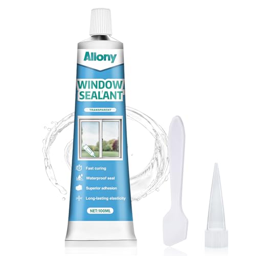 ALLONY Fenstersilikon, Bausilikon Transparent, Glasversiegelung, Dichtmasse Wasserdicht, Abdichtung von Verglasungen, Vordächern, Gewächshäusern, Fensterdichtung für Innen & Außen, Bausilikon, 100ML