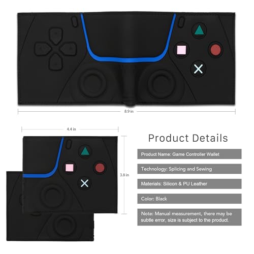 Image of Boy Wallets for 6-8 /7-10 /9-12 /12-14 Kids,Man,Teen Bifold Wallet with Card Slots and Coin Pocket Gamepad Silicone And PU Leather Surface Video Game Wallet in Black