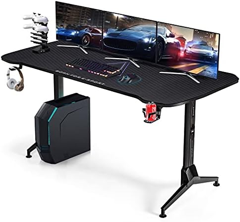 COSTWAY Gaming Computer Desk with USB Game Handle Rack, Mouse Pad and Cup Headphone Holders, Adjustable Ergonomic PC Racing Table Study Work Workstation, 160 X 74 X 70/75/80cm