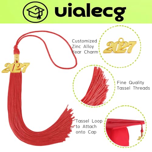 Image of Graduation Tassel 2027 for Grad Cap,Red Tassel with Gold Charm