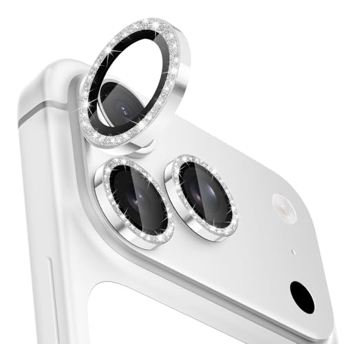 CloudValley Glitter Camera Lens Protector for iPhone 17 Pro/iPhone 17 Pro Max, HD Clear Tempered Glass, Shatterproof Metal Sparkle Lens Cover, Easy Installation Bubble-Free, Bling Silver
