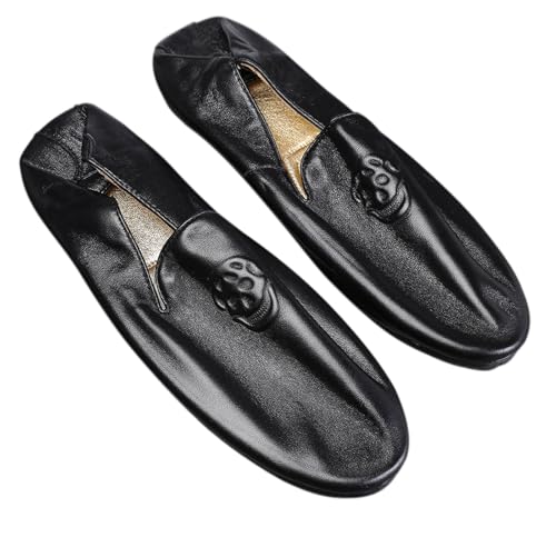 Santimon Men's Slip-On Leather Loafers with Unique Skull Design – Foldable Dress Summer Shoes with Travel Case, Flats for Formal & Casual Occasions2