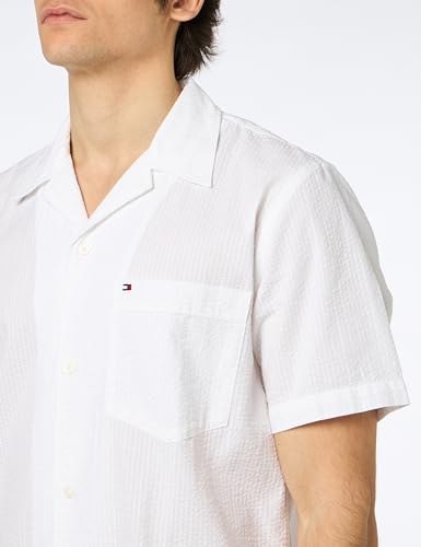 Tommy Hilfiger Herren Hemd Seersucker Solid Shirt Kurzarm, Weiß (Optic White), XS – Ansicht 2