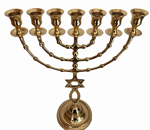 Salomons Menorah 6821 15.5".Antique Replica Solid Brass/Copper Menorah Candles 7 Branch Beautiful Menorah From Israel From The Holy Land Jerusalem Antik Jewish Minora #TOP3