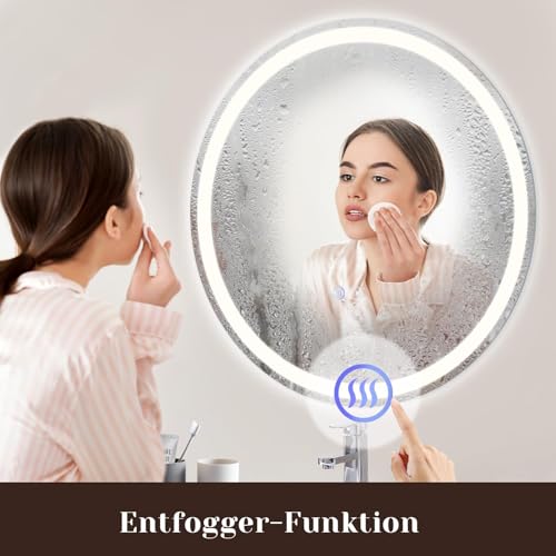 Mursche Spiegel Bad Badezimmerspiegel mit Beleuchtung - LED Badspiegel Rund 70cm Wandspiegel Badezimmer Dimmbar 3000K-6500K mit Touch-Schalter und Entfogger-Funktion 5