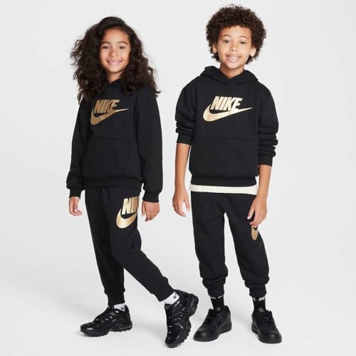 Nike, unisex-child, Sportswear Club Fleece Pullover Hoodie (Little Kid), Black/Metallic Gold, 4 Little Kid by Nike - Image 6
