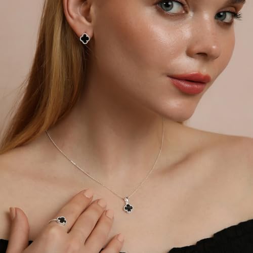 Madam Matmazel Yonca Takı Set, Tamamı 925 Ayar Gerçek Gümüş, Kadın, Beyaz Sedef (Siyah Hematit) - Görsel 4