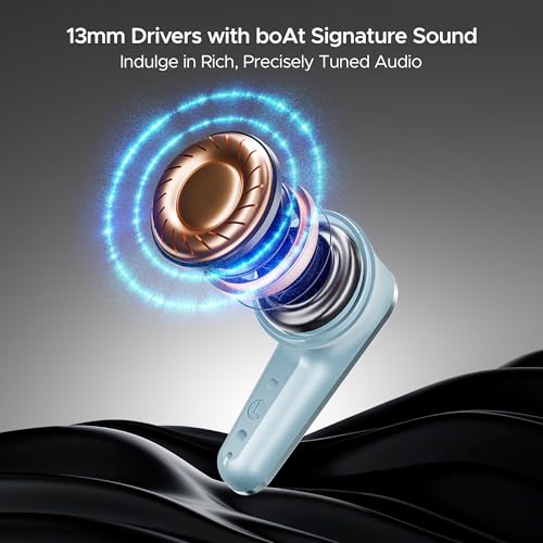 Image of Boat Airdopes 280 ANC, Active Noise Cancellation(~32dB), 60Hrs Battery, 13mm Drivers, 4Mics ENx, Fast Charge, IPX5, v5.3 Bluetooth Earbuds, TWS Ear Buds Wireless Earphones with mic (Mint Blue)