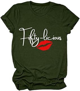 Summer Tops for Women, Fifty-Licious Shirt, 50th Birthday Shirt, 50 Year Old Birthday Short Sleeve Tee Tops