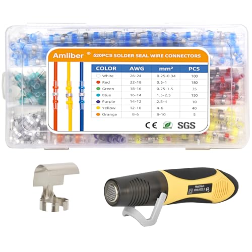 Upgraded 520PCS Solder Stick Wire Connectors with Heat Gun 450W, Solder Seal Wire Connectors Solderstick Waterproof Wire Connector Kit for Marine (26-6 Gauge)