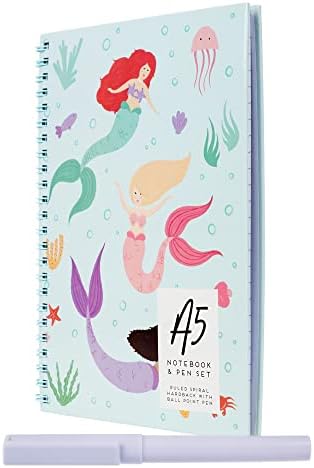 Invero Set of 3 Decorative Children's A5 Size Wiro Hardback Notebook with Matching Ball Point Pen Set - 70gsm with 80 White Lined Pages - Ideal for Kids Writing or Drawing, Home Schooling and more