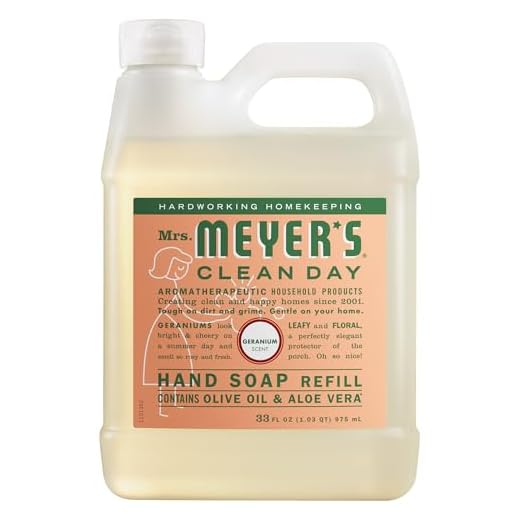 Mrs. Meyer's Hand Soap Refill, Made with Essential Oils, Biodegradable Formula, Geranium, 33 fl. oz