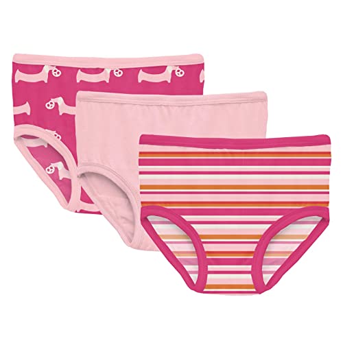 Kickee Pants Printed Girls Underwear, Set Of 3, Incredibly Soft Girl Panties, Snug Fit, All Day Wear (Calypso Pretzel Pup, Lotus And Anniversary Sunset Stripe - Xs-5/6) #TOP26