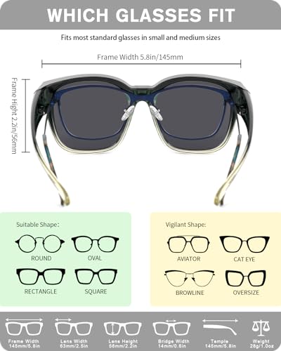 Meeloog Large Polarized Fit Over Glasses Sunglasses For Women Men, Oversized Trendy Square Shades For Driving Riding MST0110 (P1 Bottle Green Frame/Black Lens) - Thumbnail 6