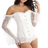 95%Polyester+5%Spandex Zooma Damen Corsage Vintage Steampunk Corsett Gothic Bustier Vollbrust Top mit Ärmel Gothic Korsett Bauchweg Bustiers Top