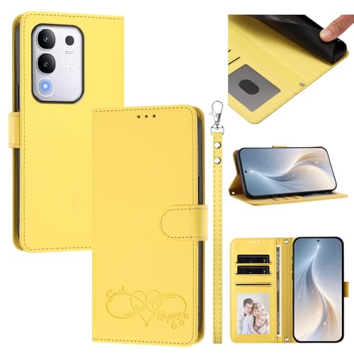 �X�}�z�P�[�X �Ή��@�� for Vivo Y29 4G / T4X / Y300T / IQOO Z10X �X�}�z�P�[�X�y�J�[�h�E�������[�X���b�g�t�� �E�H���b�g�f�U�C�� �t���b�v�X�^���h �����h�~�@�\�zYellow