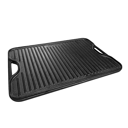 Victoria Rectangular Cast Iron Griddle. Double Burner Griddle, 20 x 14 Inch, Seasoned with 100% Kosher Certified Non-GMO Flaxseed Oil