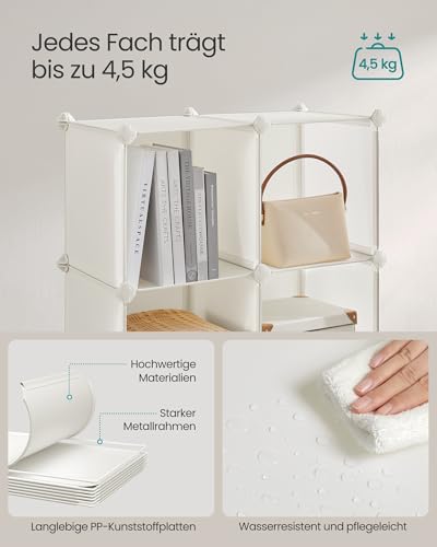 SONGMICS Regalsystem, Schuhregal, Set aus 16 Würfeln, Kleiderschrank aus Kunststoff, mit Türen, Steckregal, Aufbewahrung von Kleidung, Schuhen und Büchern, einfache Montage, cremeweiß LPC443W01