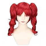 BEAUTY FLAG Red Wig Red Lolita Long Curly Cosplay Wig 2 Clip on Ponytail Wig With Wig Cap for Costume Party Halloween