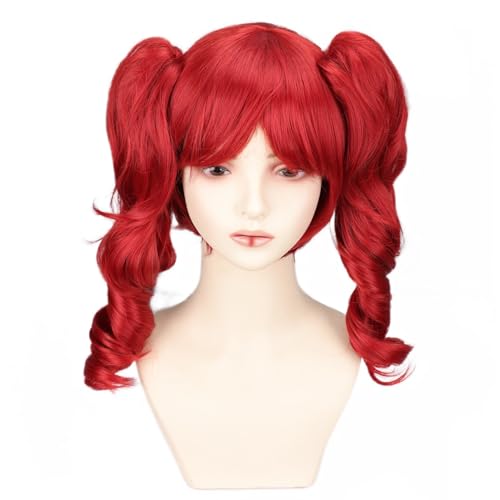 BEAUTY FLAG Red Wig Red Lolita Long Curly Cosplay Wig 2 Clip on Ponytail Wig With Wig Cap for Costume Party Halloween