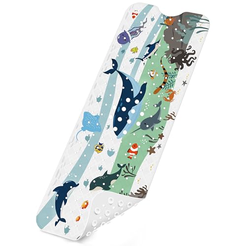 Maty do wanny antypoślizgowe dla dzieci, 100% wolne od BPA, 100x40 cm, mata antypoślizgowa do wanny, mata do prysznica, odporna na pleśń i nadająca się do prania w pralce, mata łazienkowa dla dzieci