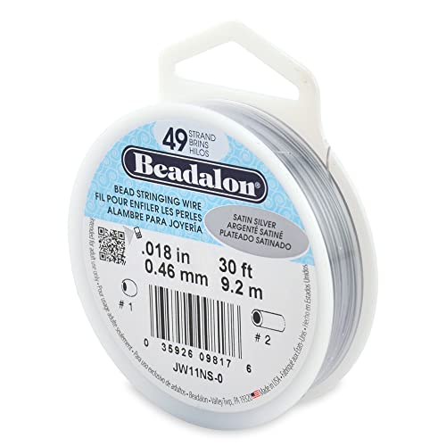 Beadalon 49 Strand Stainless Steel Bead Stringing Wire, .018 in / 0.46 mm, Satin Silver, 30 ft / 9.2 m