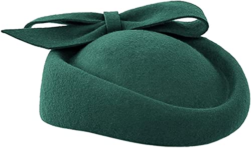 Oridoor Women Vintage 100% Wool Felt Flowers Bucket Cloche Bowler Hat Church Wedding Dress Fascinator Hat Winter Felt Fedoras (003B Green, One Size) #TOP3