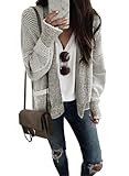 Sidefeel Women's Short Cardigan Checkered Long Sleeve Open Front Chunky Knit Oversized Cardigan Sweaters Gray Medium